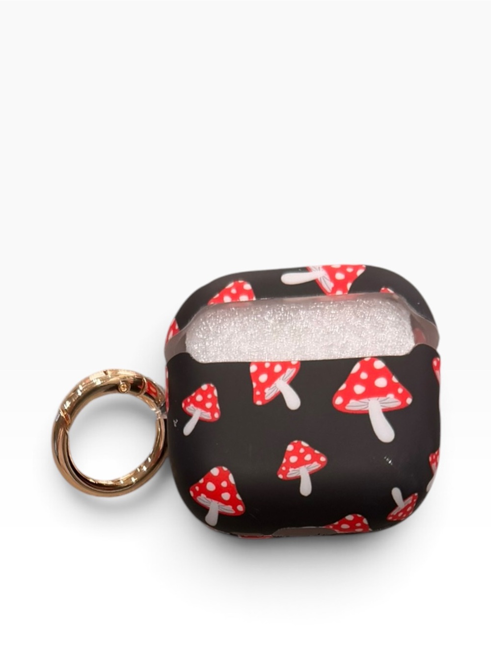 New- Black Mushroom Pattern AirPod Case with Gold Keyring
